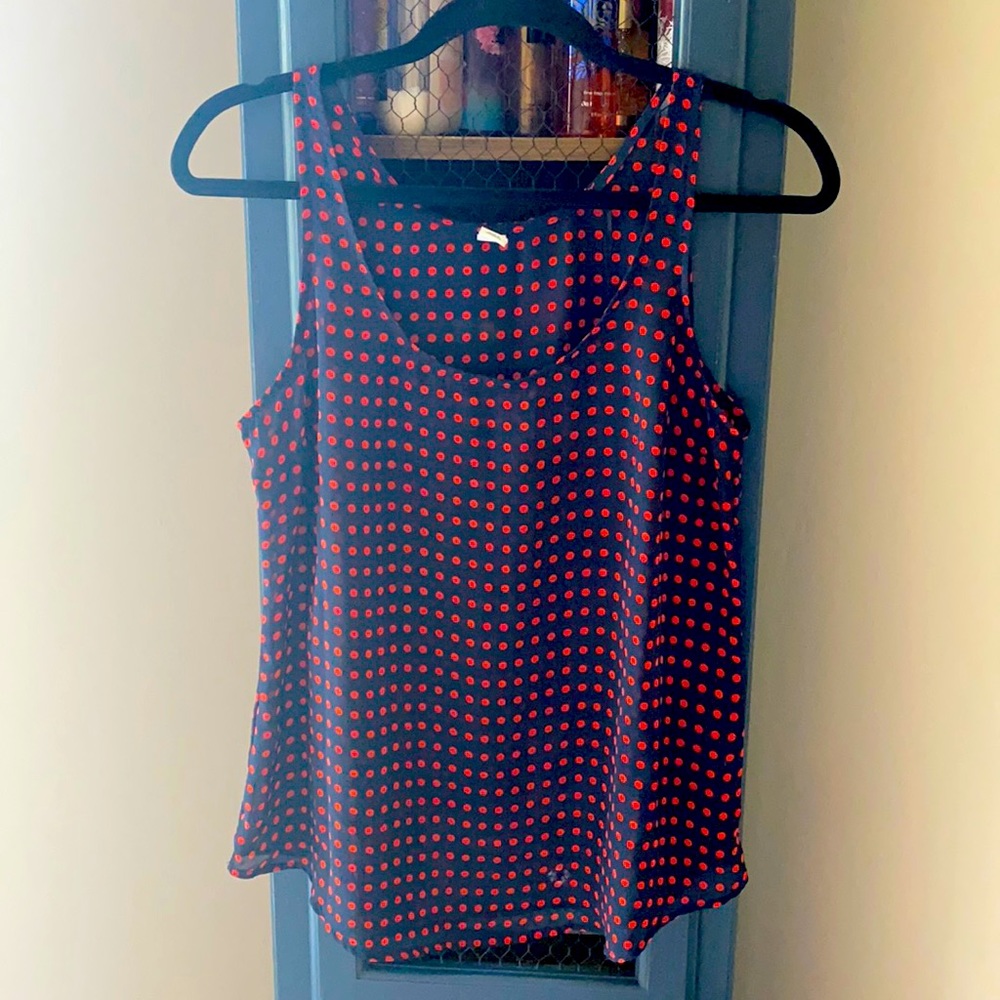 Old Navy Top Dark Navy Blue w/ Red Polka Dots
